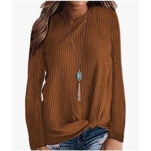 MISFAY RUST YELLOW TWIST KNOT WAFFLE KNIT SWEATER SZ.L EUC.